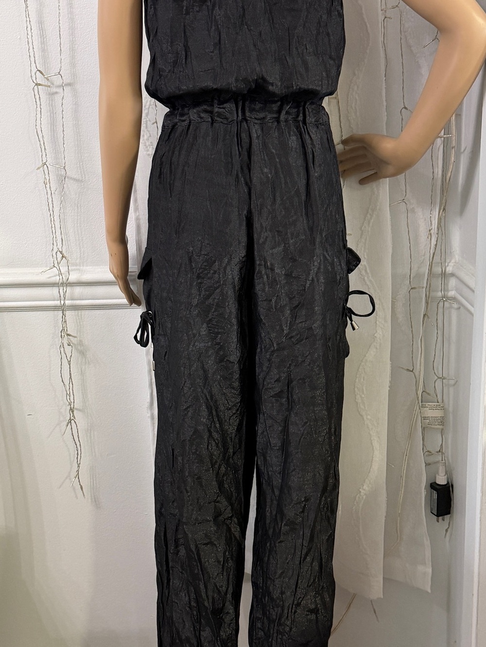 Black Jumpsuit Romper with Tie Waist - Picture 4 of 11